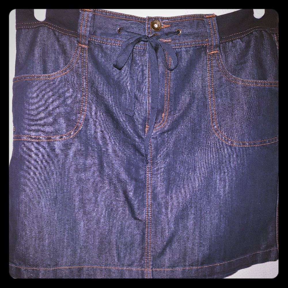 Denim mini skirt.